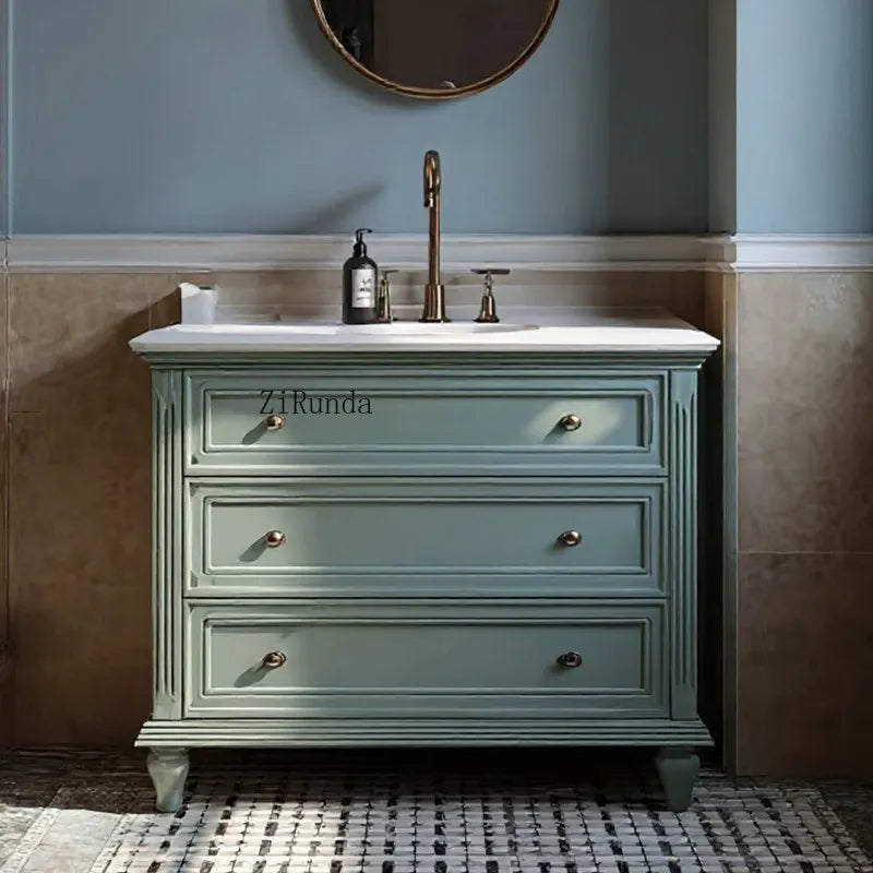 Westmount floor-to-ceiling bathroom cabinet, ceramic integrated basin, oak paint washstand, sink bathroom cabinet