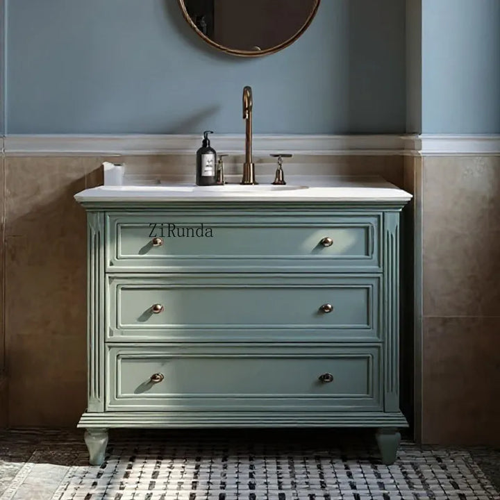 Westmount floor-to-ceiling bathroom cabinet, ceramic integrated basin, oak paint washstand, sink bathroom cabinet