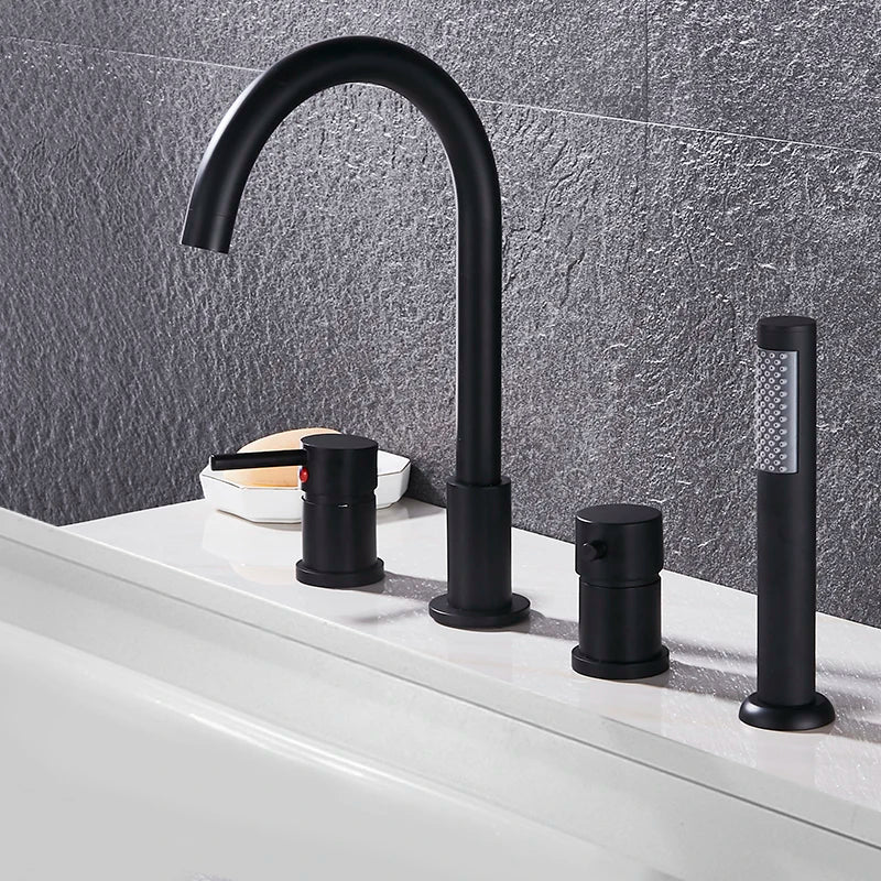 Romano- Deck Mounted 4 holes Roman Bathtub Faucet Set with Handheld Shower Tub Faucet Hot and Cold Water Mixer