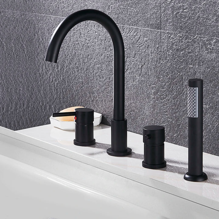 Romano- Deck Mounted 4 holes Roman Bathtub Faucet Set with Handheld Shower Tub Faucet Hot and Cold Water Mixer