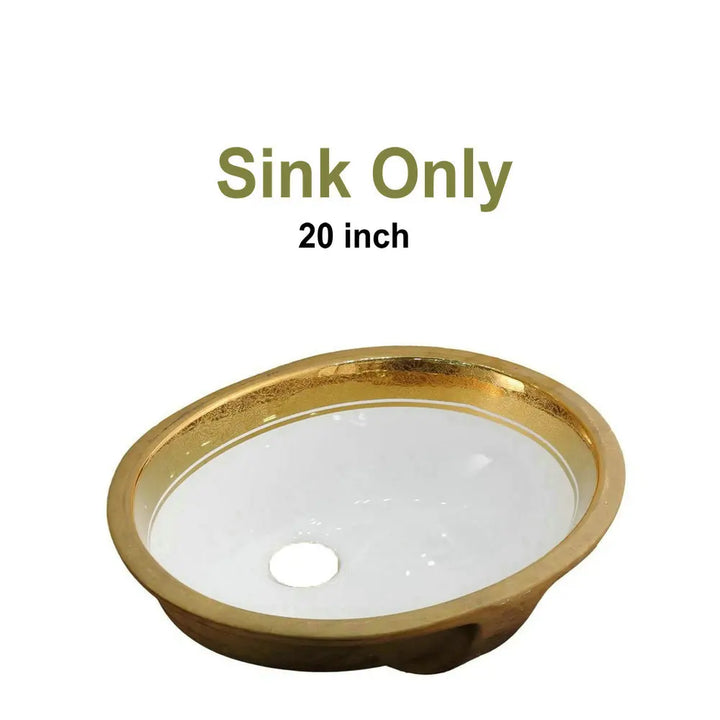 Victorian Luxury Gold Trim Oval Under Counter Basin Oval Undermount Bathroom Sink with Electroplated Gold Rim and Overflow