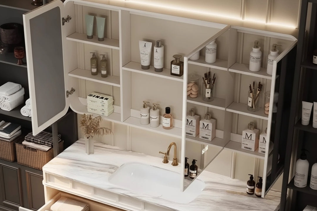 Versaille Custom- French Retro Bathroom Cabinet Space Saver Slim Trendy Display Closet Luxury Skincare Storage Gabinete Decorations Furniture