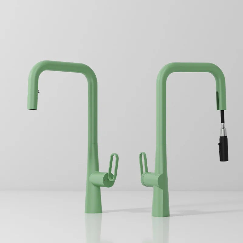Serena-White Pull Out Kitchen Faucets Brass Lead Free Sink Faucets Sink Tap Rotating Spout Mixers Tap Hot Cold Water Crane Green