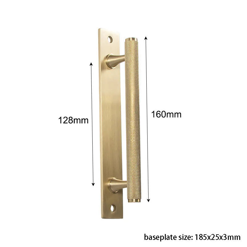 Brass Knurled Cabinet Handles Wardrobe Bar Pull with Baseplate Textured Furniture Door Handle with Baseboard Drawer Knobs
