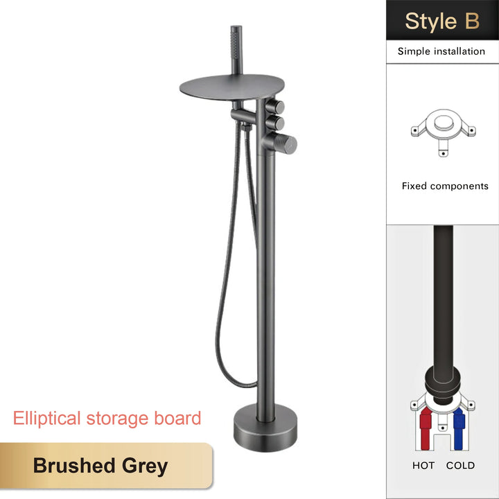 Andromeda-Gunmetal Bathtub Faucet 2 Function Hot Cold Mixer Tap Floor Mount Bathroom Tub Shower Modern Home Bath Tap
