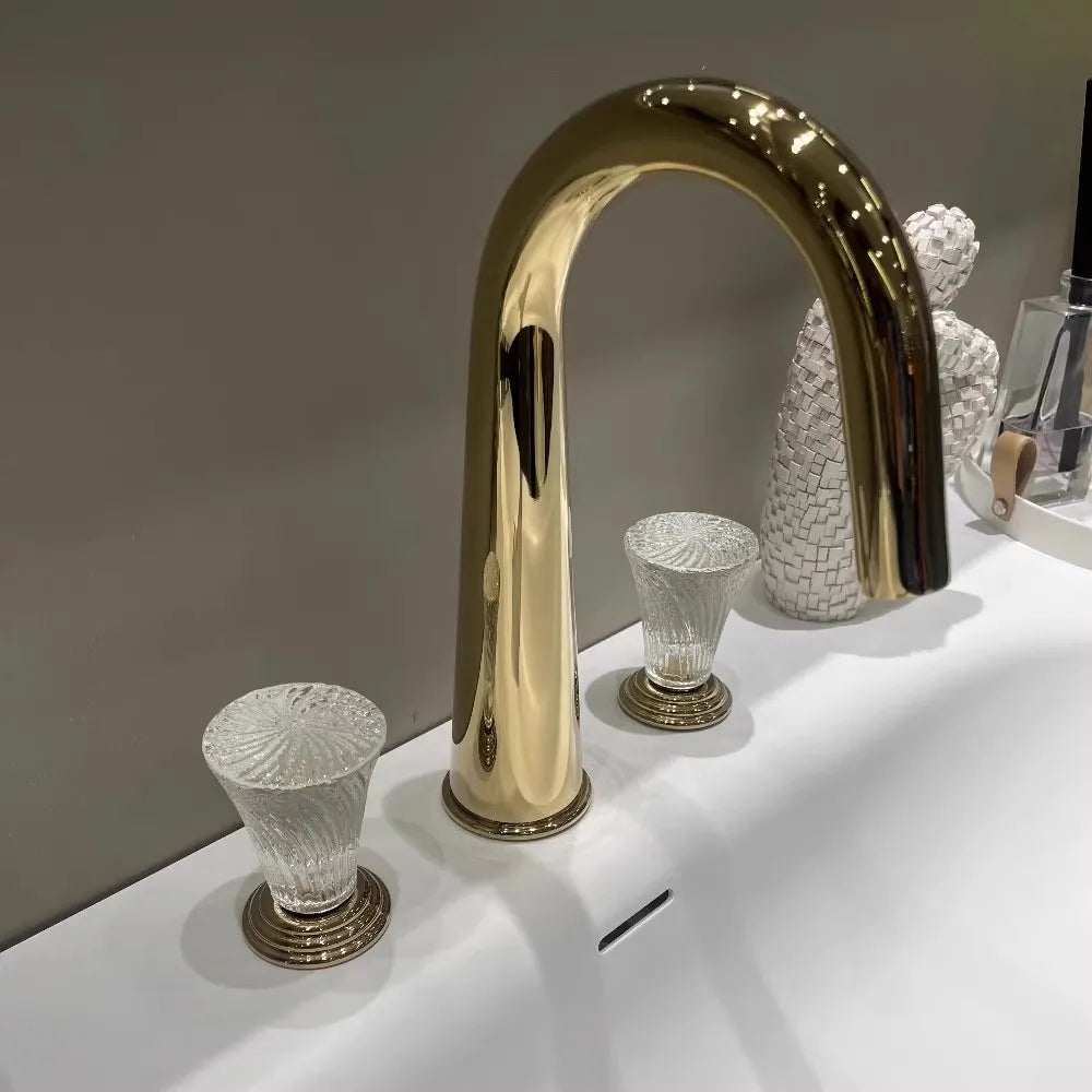 Palazzo-Gold polish PVD 8" inch widespread faucet with round crystal handles