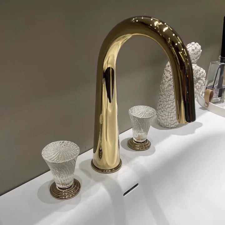 Palazzo-Gold polish PVD 8" inch widespread faucet with round crystal handles