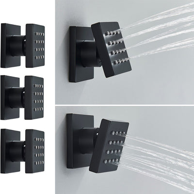 Black Square 3 way function diverter thermostatic shower with hand spray and 6 spa body jets shower set