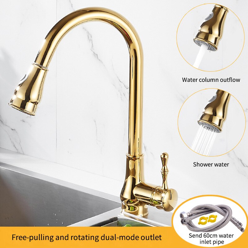 Gold Victorian pull out dual sprayer kitchen faucet