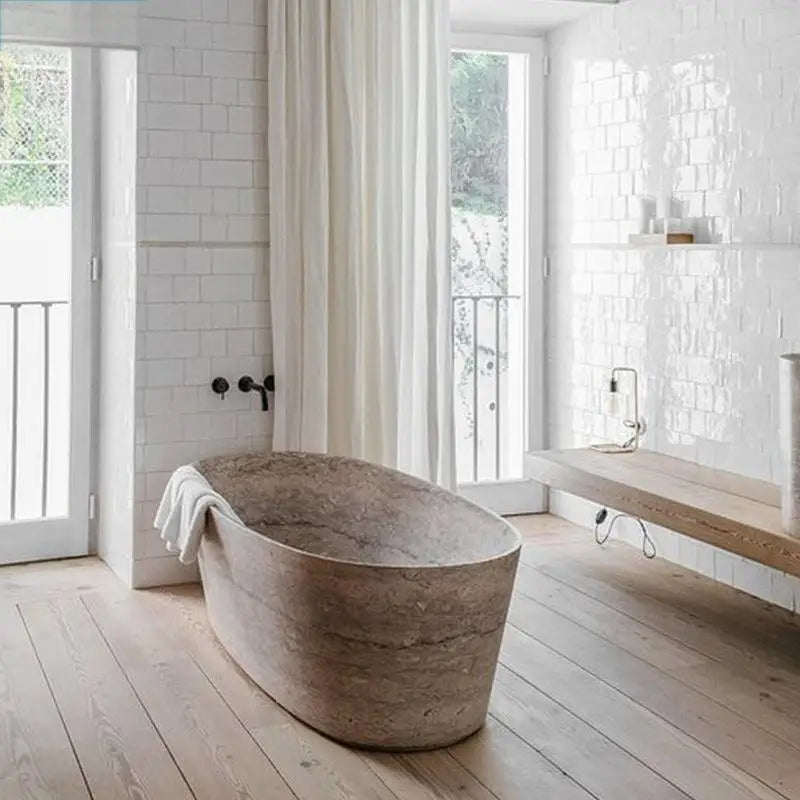 Natural Marble Bathtub, Carved Minimalist Luxury, Custom Hotel/Villa Bathroom, Artistic，Indoor/Outdoor Shower