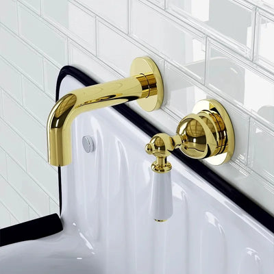 Victorian gold - chrome with porcelain single lever wall mounted bathroom faucet