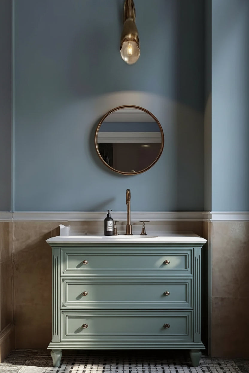 Westmount floor-to-ceiling bathroom cabinet, ceramic integrated basin, oak paint washstand, sink bathroom cabinet
