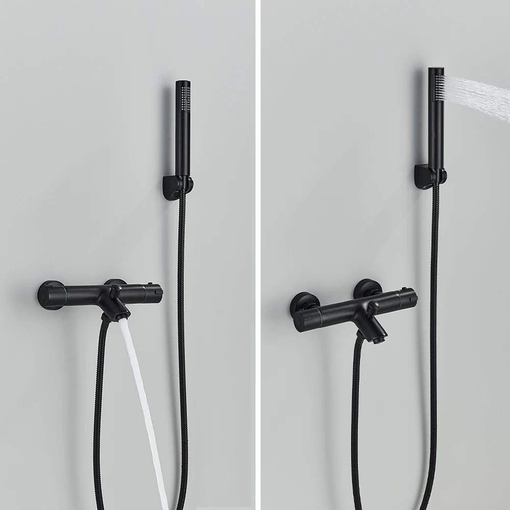 Pet-Black Thermostatic Bathroom Shower Faucet Dual Handle Bathtub Faucet Wall Mounted Mixer Tub Tap