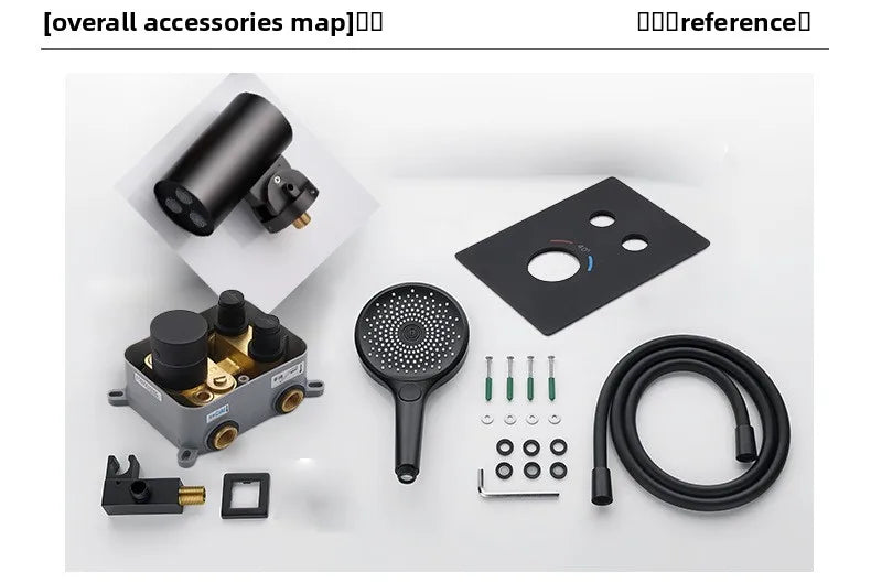 Aston-Camera Wall Mounted Thermostatic Shower Set Gunmetal Grey All Copper Concealed Rain Shower Head