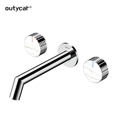 New Nordic Design 2024 Wall Mounted 2 marble stone Knobs hot and cold bathroom faucet