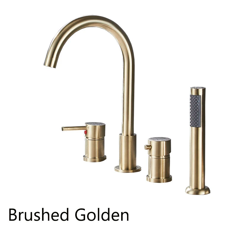 Romano- Deck Mounted 4 holes Roman Bathtub Faucet Set with Handheld Shower Tub Faucet Hot and Cold Water Mixer