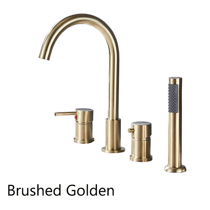 Romano- Deck Mounted 4 holes Roman Bathtub Faucet Set with Handheld Shower Tub Faucet Hot and Cold Water Mixer