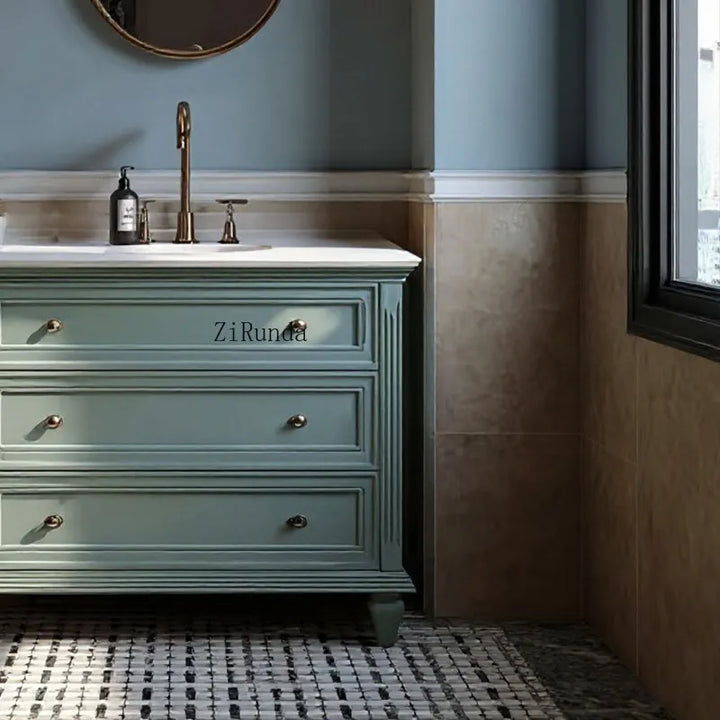 Westmount floor-to-ceiling bathroom cabinet, ceramic integrated basin, oak paint washstand, sink bathroom cabinet