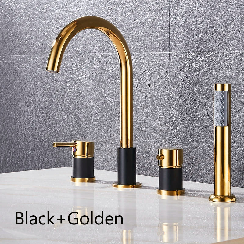 Romano- Deck Mounted 4 holes Roman Bathtub Faucet Set with Handheld Shower Tub Faucet Hot and Cold Water Mixer