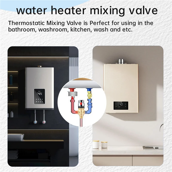 AT44-Thermostatic Mixing Valve Solid Brass G1/2 For Shower System Water Temperature Control Pipe Basin Thermostat Control