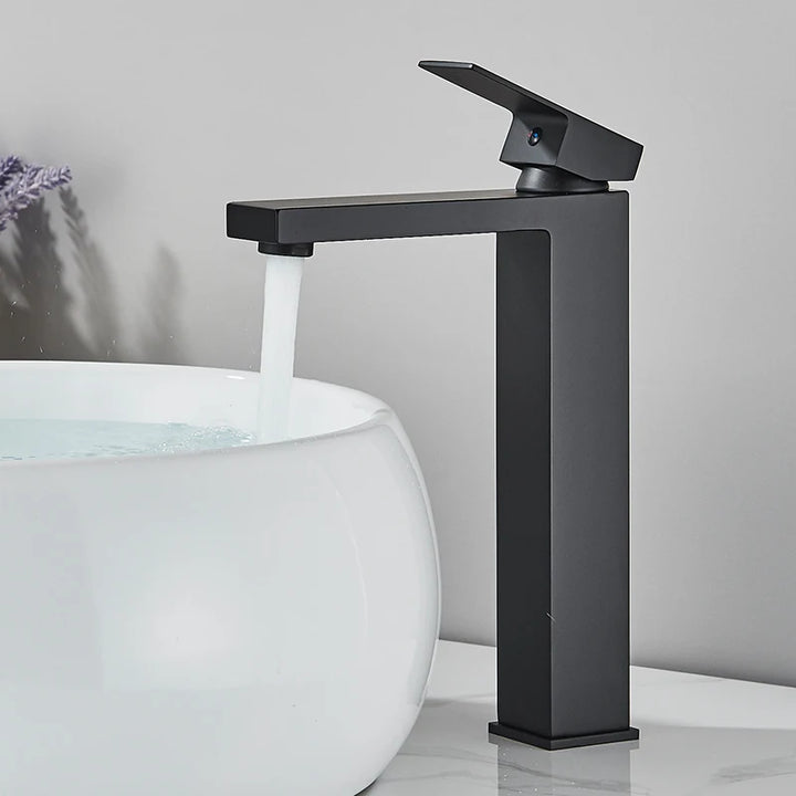 CARRE-Bathroom Faucet Deck Mount Basin Sink Taps Hot Cold Water Mixers Single Handle Tap Washbasin Crane Short/Tall