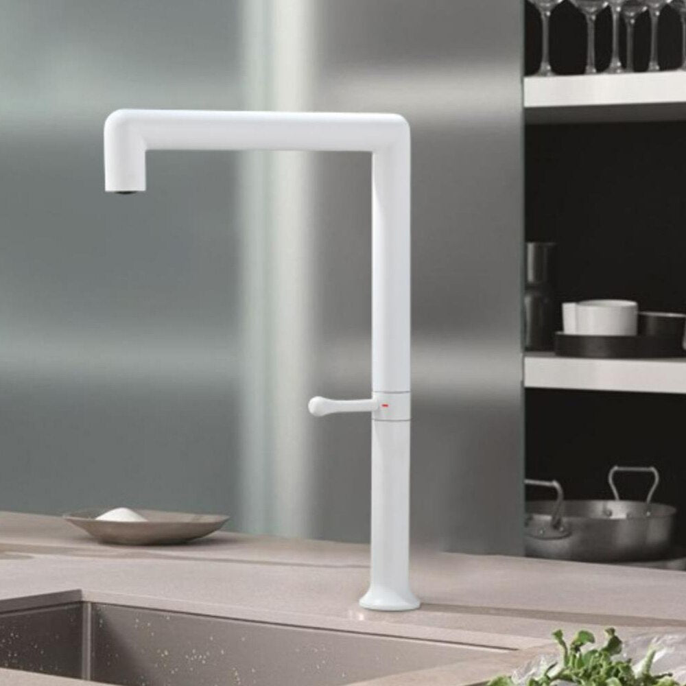 White Matte Euro design clean sleek modern kitchen faucet
