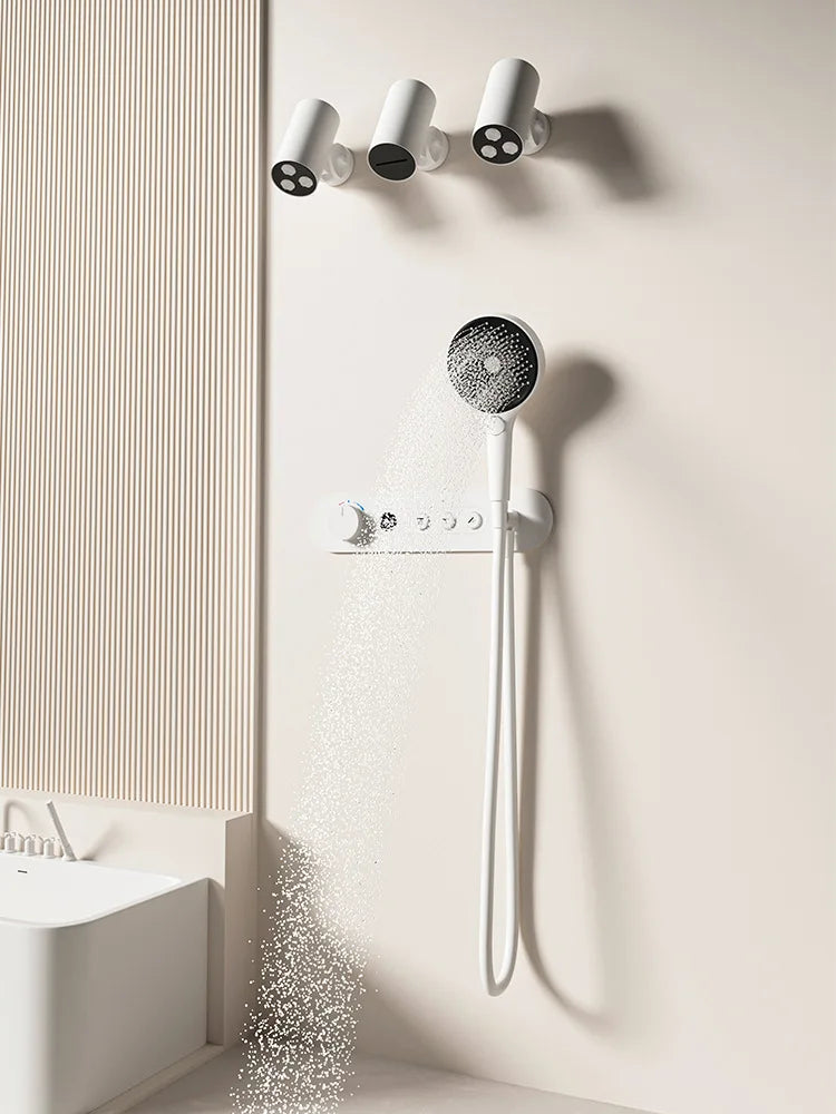Aston-Constant Temperature White Embedded Wall-Mounted Rainfall Shower System with Intelligent Digital Display