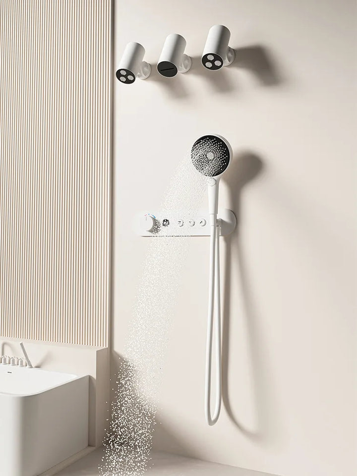 Aston-Constant Temperature White Embedded Wall-Mounted Rainfall Shower System with Intelligent Digital Display
