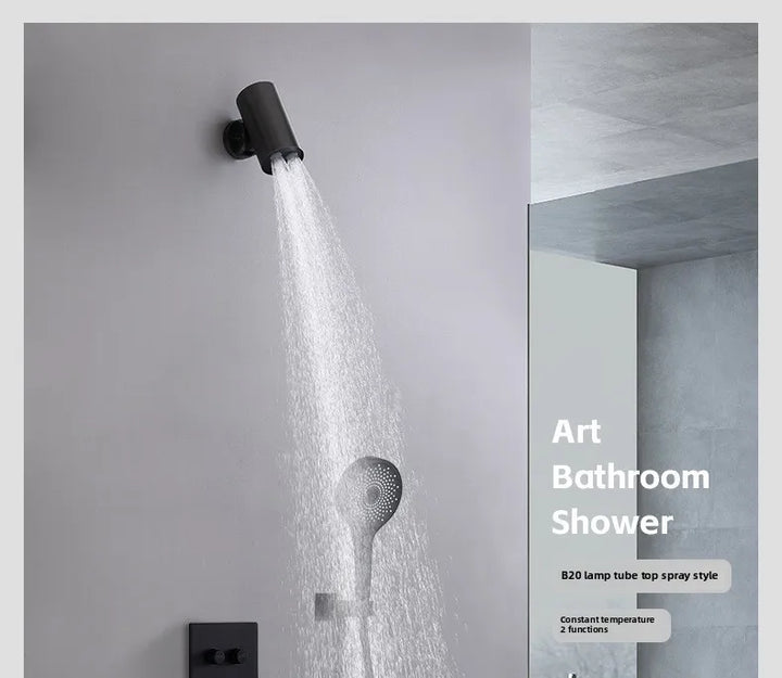 Aston-Camera Wall Mounted Thermostatic Shower Set Gunmetal Grey All Copper Concealed Rain Shower Head