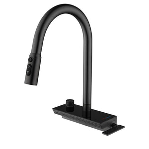 Munich-waterfall kitchen LED display faucet with dual pull out sprayer