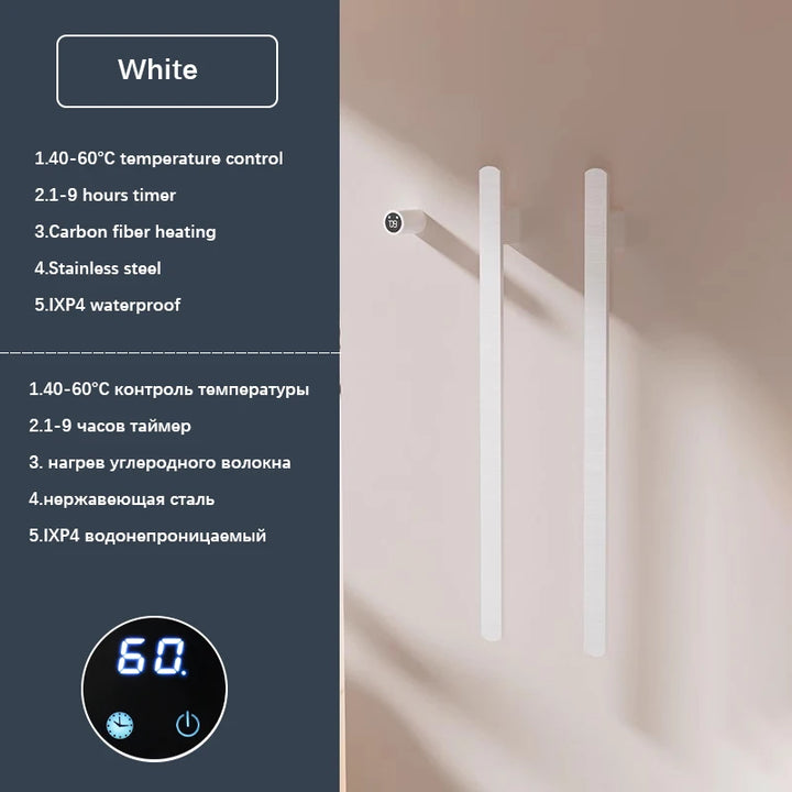 Elemento- Towel Warmer Hidden Wires Electric Heated Towel Rail Temperature Time Control Bath Electric Towel Rack
