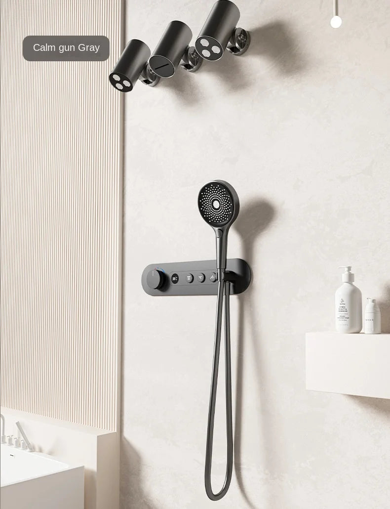 Aston-Constant Temperature White Embedded Wall-Mounted Rainfall Shower System with Intelligent Digital Display