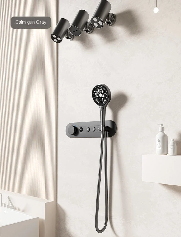 Aston-Constant Temperature White Embedded Wall-Mounted Rainfall Shower System with Intelligent Digital Display