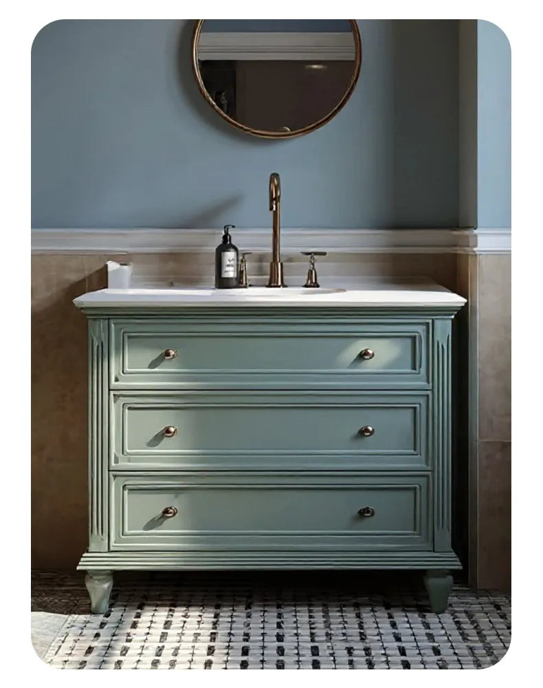 Westmount floor-to-ceiling bathroom cabinet, ceramic integrated basin, oak paint washstand, sink bathroom cabinet