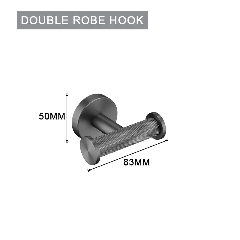 Grey Gun Metal Bathroom Hardware Set Accessories Kit Stainless Steel Round Wall Rack Hand Bar Toilet Roll Paper Holder Robe Towel Hook