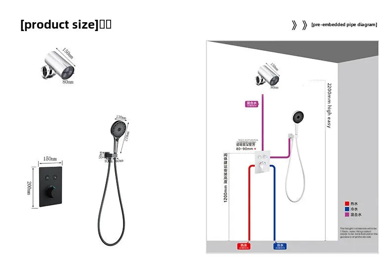 Aston-Camera Wall Mounted Thermostatic Shower Set Gunmetal Grey All Copper Concealed Rain Shower Head