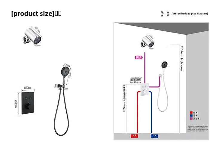 Aston-Camera Wall Mounted Thermostatic Shower Set Gunmetal Grey All Copper Concealed Rain Shower Head