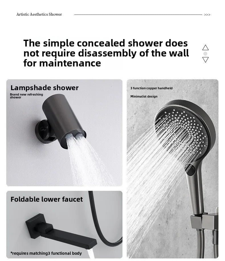 Aston-Camera Wall Mounted Thermostatic Shower Set Gunmetal Grey All Copper Concealed Rain Shower Head