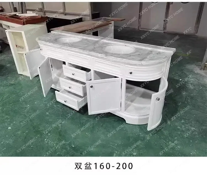 White Victorian American oak bathroom cabinet combination bathroom floor-to-ceiling marble washstand European solid wood