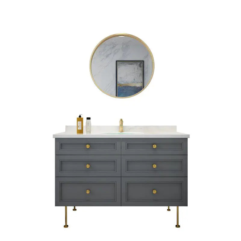 Manchester Oak bathroom cabinet, washstand, bathroom cabinet, mirror cabinet, round mirror combination sink, washbasin.