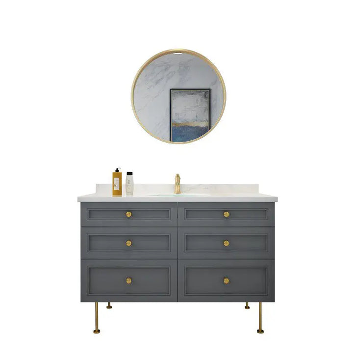 Manchester Oak bathroom cabinet, washstand, bathroom cabinet, mirror cabinet, round mirror combination sink, washbasin.