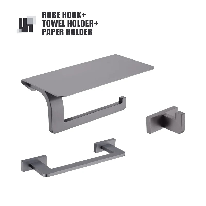 Gunmetal Stainless Steel Bathroom Hardware Towel Rack Toilet Paper Holder,Toilet Brush,Robe Hook Towel Bar Holder Grey Stainless