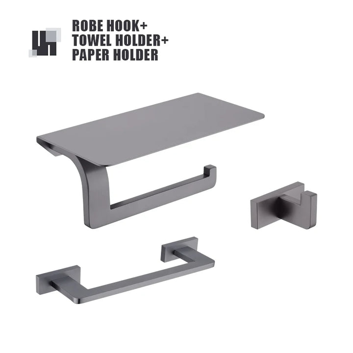 Gunmetal Stainless Steel Bathroom Hardware Towel Rack Toilet Paper Holder,Toilet Brush,Robe Hook Towel Bar Holder Grey Stainless
