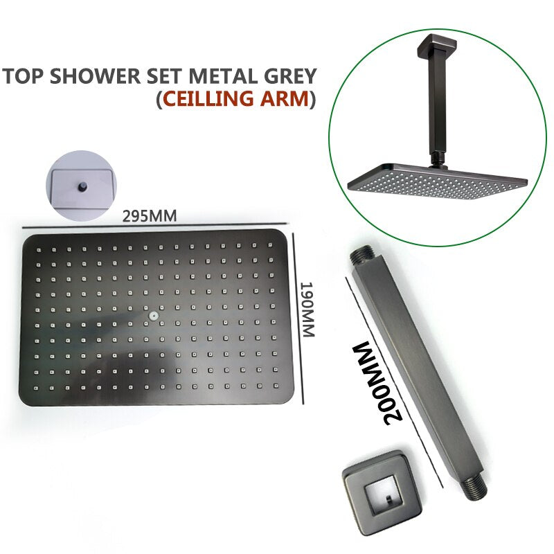 Chrome-Black-Brushed Gold  CSA -Modern rectangular 12x12"  rain head with  2 way function diverter completed shower kit