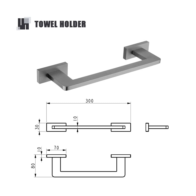 Gunmetal Stainless Steel Bathroom Hardware Towel Rack Toilet Paper Holder,Toilet Brush,Robe Hook Towel Bar Holder Grey Stainless