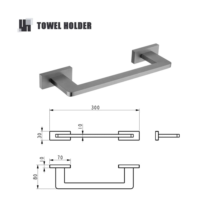 Gunmetal Stainless Steel Bathroom Hardware Towel Rack Toilet Paper Holder,Toilet Brush,Robe Hook Towel Bar Holder Grey Stainless