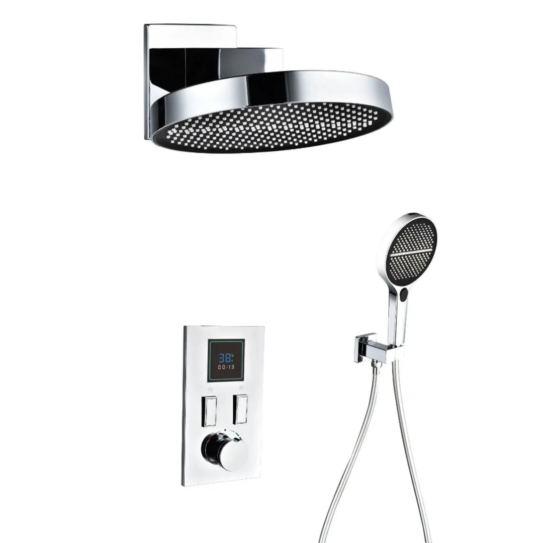 Smart Digital Display All Copper Wall Mounted Shower Set Waterfall Rain Bathroom