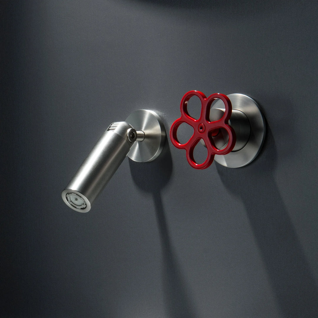Gunmetal Brass Wall Mounted Basin Faucet Hot and Cold Water Mixer Tap with Flower Handle