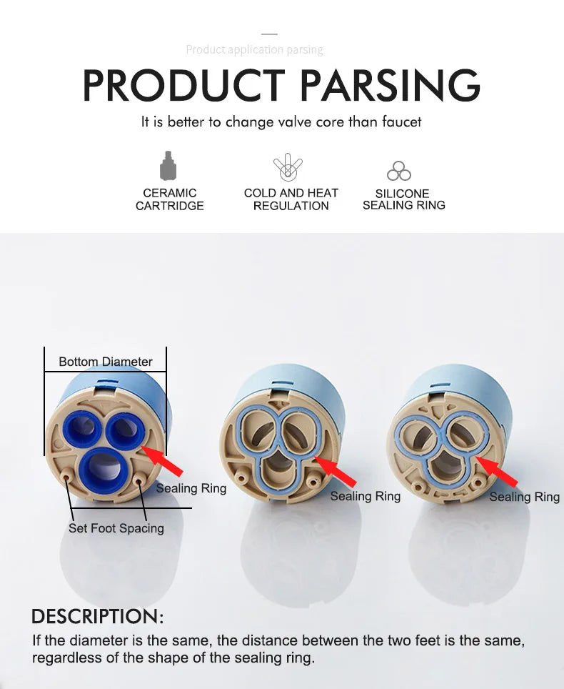 Tap Mixing High Spool Valve 25mm/35mm/40mm Faucet Accessories Ceramic Cartridge Faucet Cartridge Mixer Kitchen Bath Basin Shower