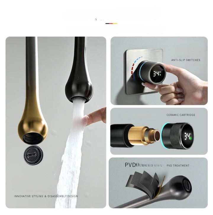 Tear drop digital dial ceiling mounted faucet